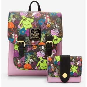 Loungefly Disney The Nightmare Before Christmas Floral Buckle Backpack & WALLET!